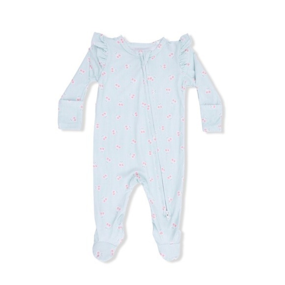 Angel Dear Tiny Cherry Stripe 2-Way Ruffle Sleeve Zipper Footie 3–6 Months  NWT